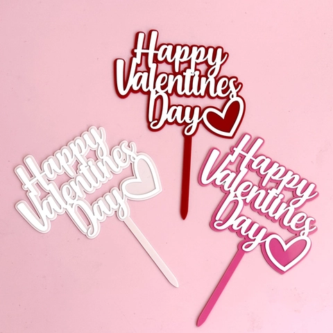 Décoration De Gâteau Happy Valentine's Day Acrylique Cœur Décoration Dessert Articles De Fête