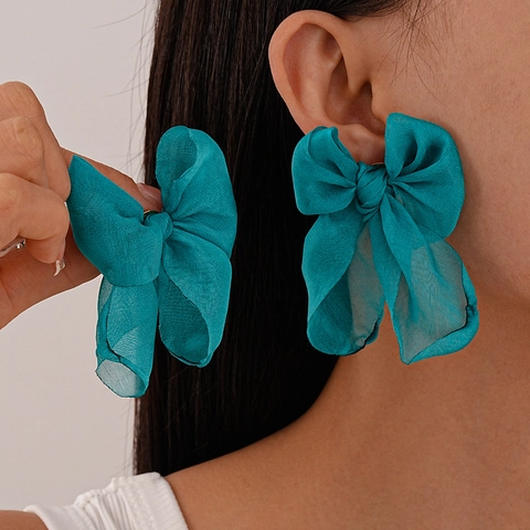 Handmade Woven Mesh Lace Bowknot Stud Earrings With 925 Sterling Silver Earring Post Elegant Sweet Jewelry For Women