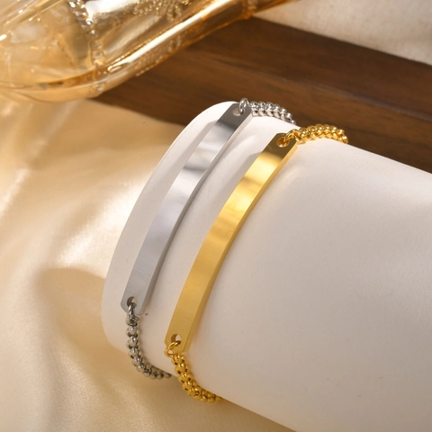 Edelstahl ID Leiste Armband Minimalistisch Polierte Blanko Gebogene Platte Mit Herzanhänger Verlängerungskette Verstellbarer Schmuck Für Damen