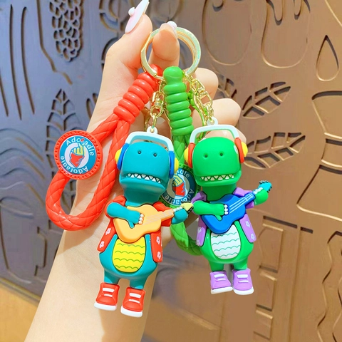 Cartoon Dinosaur Keychain Cute PVC Music Sports Theme Guitar Skateboard Bag Charm Pendant Gift For Couples
