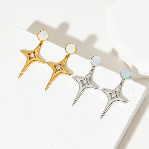 Orecchini A Stella In Acciaio Inossidabile Con Madreperla Zircone Stella Croce Gioielli Eleganti Minimalisti Per Donne
