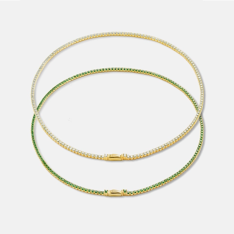 S925 Sterling Silver Tennis Necklace For Women Elegant Inlaid White Green Rhinestone Clavicle Chain Wedding Party Jewelry