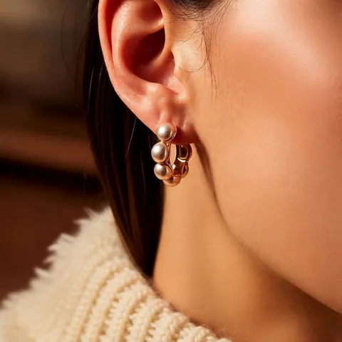 Orecchini A Cerchio A Forma Di C Con Künstliche Perle Sintetiche E Perni In Argento Placcati Oro 18 Carati Gioielli Eleganti Da Donna