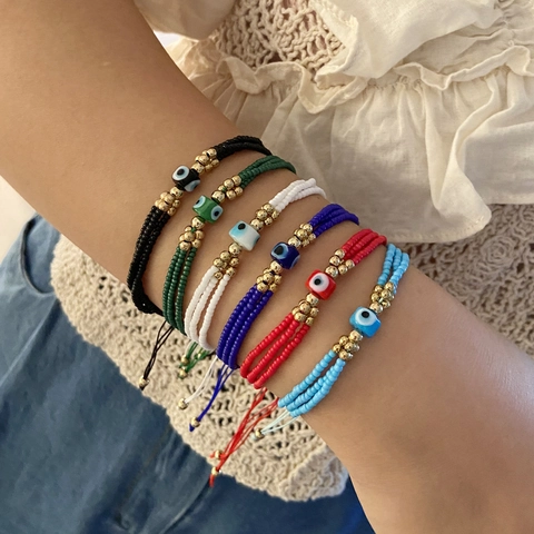 Evil Eye Gewebtes Glasperlen Armband Mehrlagig Verstellbar Böhmischer Ethno Schmuck Für Damen Handgefertigt Bunte Perlen