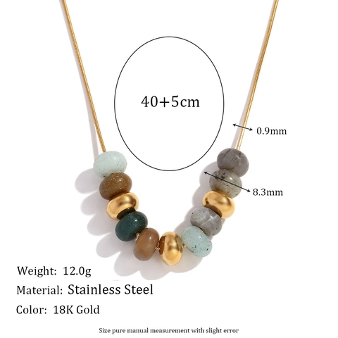 Edelstahl Vergoldete Schlangenkette Halskette Für Damen Naturstein Perlen Anhänger Geometrische Mode Pendler Schmuck