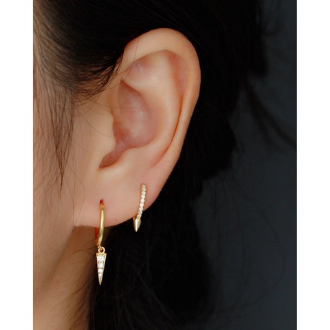 Orecchini A Cerchio Minimalisti In Argento Sterling S925 Con Pendente Geometrico A Cono Triangolare In Zircone Da Donna