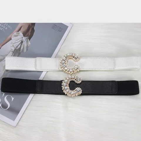 Cintura Elastica da Donna con Fibbia a C in Strass Corsetto da Vita in Similpelle per Vestito Cappotto Cintura Decorativa Lucida