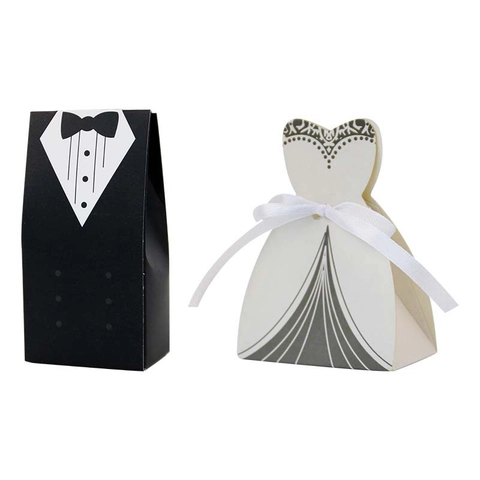Wedding Candy Favor Boxes Groom Tuxedo Bride Dress Shape Creative Paper Gift Packaging European Style
