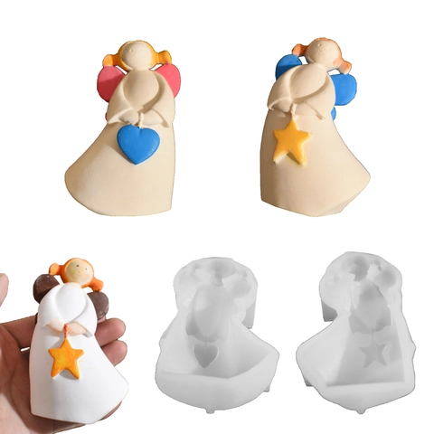 Siliconen Vorm Engel Meisje Houdt Hart Ster Vorm DIY Handgemaakte Hars Gips Knutselgereedschap Taartdecoratie