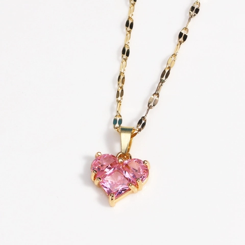 Herz Anhänger Halskette Vergoldet Edelstahl Rosa Zirkon Schlüsselbein Kette Elegante Schmuck Für Damen