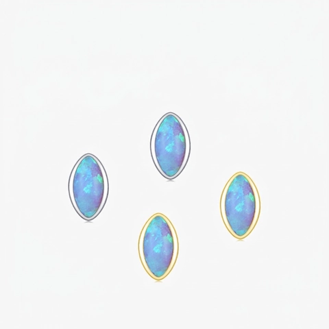 Pendientes De Botón De Opalo Talla Marquesa En Plata De Ley 925 Diseño Geométrico Minimalista Joyas Elegantes Regalo Para Mujer