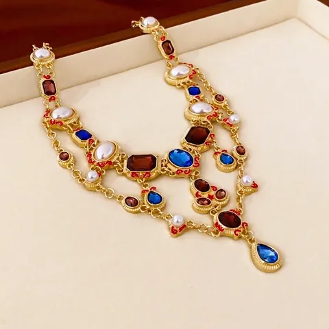 Barock Vintage Schmuck Halskette Und Ohrringe Mit Strass Künstliche Perle Silver Earring Post Wassertropfen Anhänger Damen
