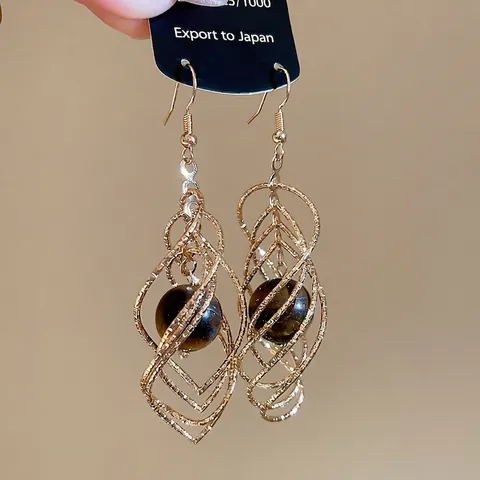 Boucles D'oreilles Losange Avec Perle Oeil De Tigre Et Tige En Argent Sterling 925 Bijoux Style Maillard