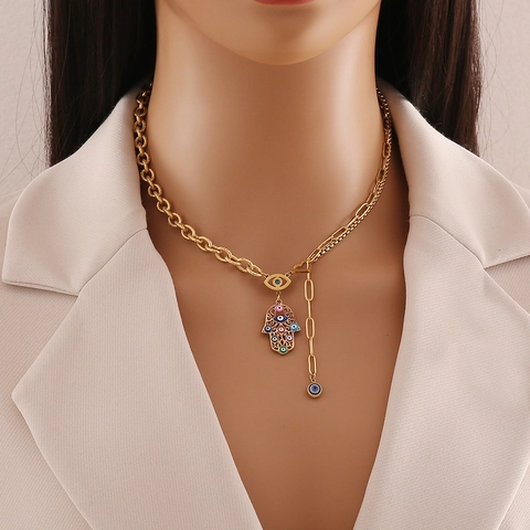 Hamsa Hand Böser Blick Schmuck Edelstahl Emaille Vergoldet Halskette Armband Ohrringe Einzigartig Für Damen
