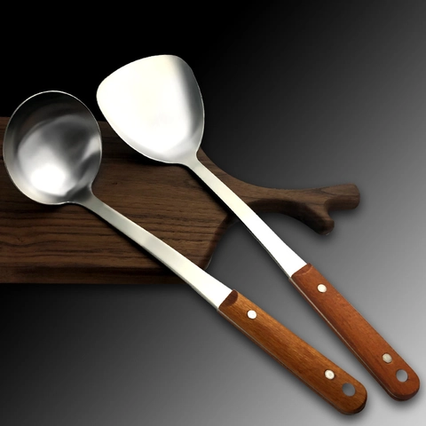 Utensili Da Cucina In Acciaio Inossidabile Con Manico In Legno Spatola Resistente Al Calore E Mestolo Da Zuppa
