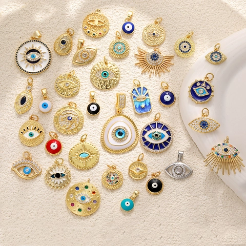 Ciondoli Malocchio Rame Placcato Oro Zircone Occhio Blu Turco Per Accessori Per La Creazione Di Gioielli Fai Da Te
