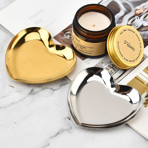Bandeja Decorativa De Acero Inoxidable En Forma De Corazón Pulido Espejo Organizador De Escritorio Para Joyas Y Cosméticos Estilo Nórdico