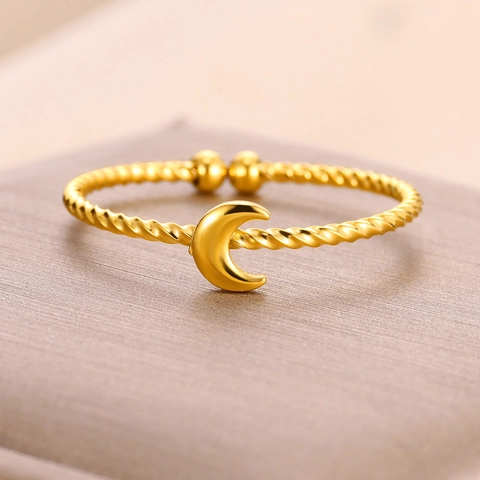 Verstelbare Open Ring Van Roestvrij Staal Met Gedraaid Touw Ontwerp Maan Vlinder Knoop Charmes Mode Sieraden Verguld