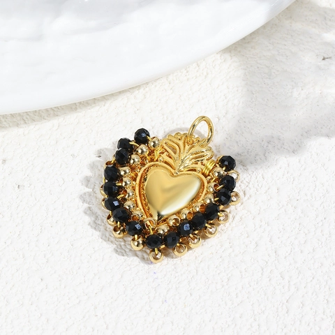 Herzanhänger Gold Vergoldetes Kupfer Mit Bunten Facettierten Glasperlen Gewebter Vintage Luxusstil Für Damen Schmuck