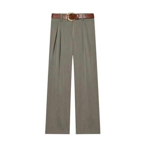 High Waist Weites Bein Hose Und Ledergürtel Goldene Metallschnalle Köperstoff Lässig Elegant Für Damen