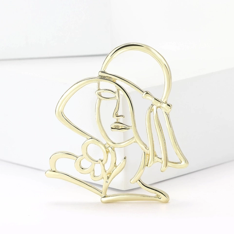 Abstrakte Linienkunst Frau Porträt Brosche Hohl Metall Gesichtsprofil Pin Gold Silber Mode Schmuck Für Damen Mantel