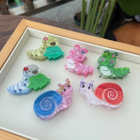 Pinzas Para El Pelo De Animales De Dibujos Animados Oruga Caracol Forma Acetato Perla Artificialdo Sujeción Fuerte Mujeres