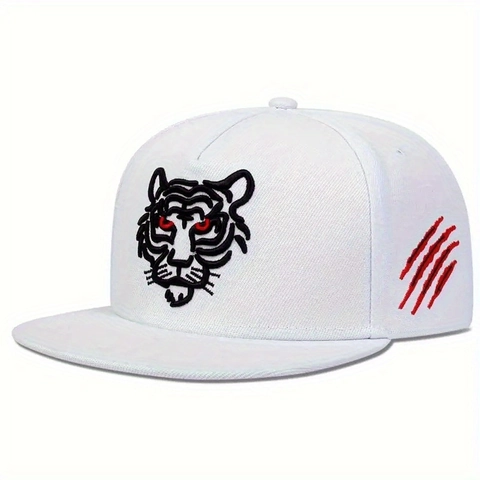 Tiger Head Embroidery Flat Brim Hip Hop Hat Acrylic Adjustable Baseball Cap For Men Streetwear Casual Sunshade