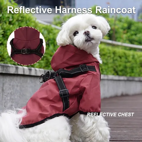 Impermeable Para Perro Con Arnés Integrado Chaqueta Con Capucha Reflectante Ropa Exterior Perros Pequeños Medianos