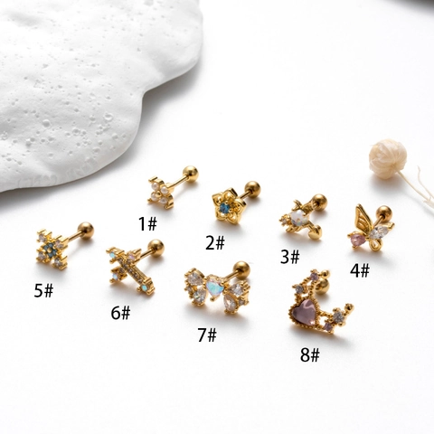 Orecchini Cartilagine Farfalla Croce Acciaio Inossidabile Zircone Fiore Cuore Helix Tragus Piercing Gioielli Donna