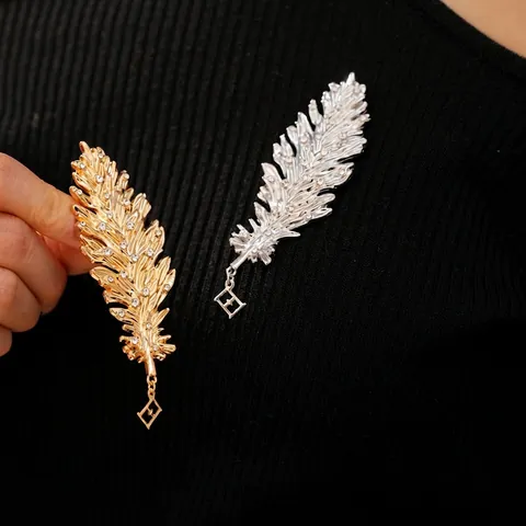 Broche De Pluma Alfiler Aleación Strass Con Colgante Geométrico Vintage Lujo Elegante Joyas De Moda Para Mujeres Regalo