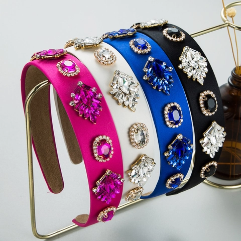 Barock Haarreif Damen Breit Satin Stoff Mit Strass Glas Edelstein Retro Elegant Haarschmuck Party Haar Reifen