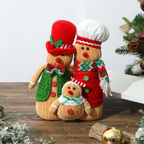 Christmas Gingerbread Man Ornaments Knitted Fabric Cute Dolls Hanging Pendants Candy Jars LED Gnomes Xmas Home Decor