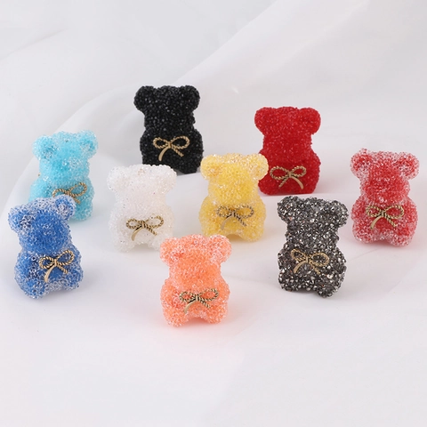 Perles Ours Résine DIY Bijoux Accessoires Texture Sucre Double Face Noeud Doré Trou Droit Pour Porte-Clés Collier