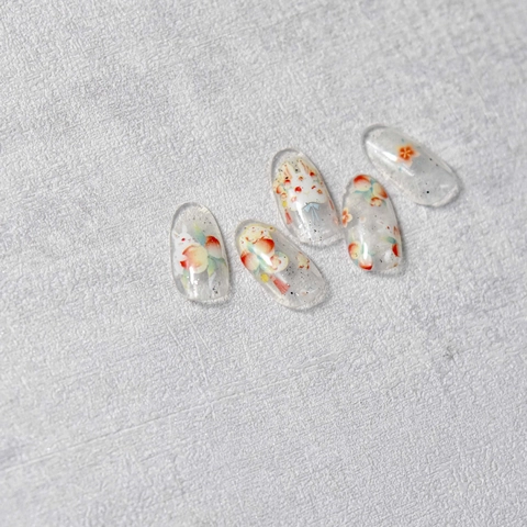 Cute Japanese Style Nail Art Stickers Thin Flexible Self Adhesive Cartoon Rabbit Peach Bow Floral Design Manicure Decor