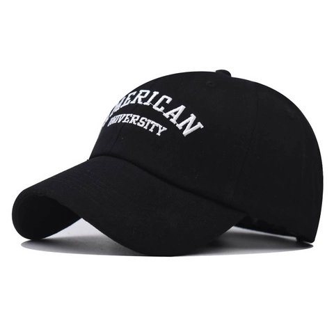 American University Letter Embroidery Baseball Cap Cotton Adjustable Dad Hat Curved Brim Unisex Retro Collegiate Style