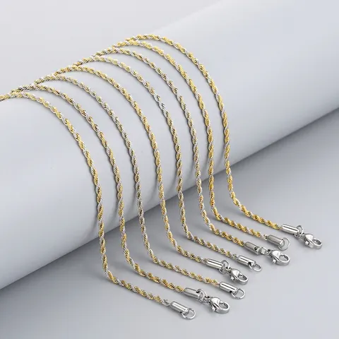 Stainless Steel Rope Chain Necklace Two-Tone Twist Design Simple Fashion Jewelry Accessory For Men And Women