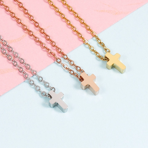 Minimalistische Kreuzanhänger Halskette Edelstahl Vakuum Vergoldet Modeschmuck Für Damen Herren Einfach Elegant