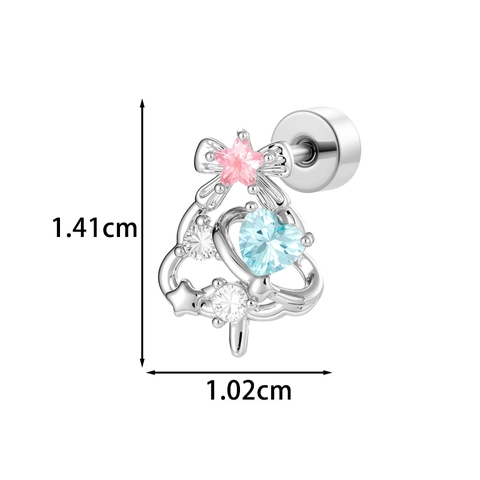 Kerstboom Kraakbeen Piercing Stud Titanium Staal Koper Zirkoon Hart Ster Boog Platte Schroefsluiting Zoete Sieraden