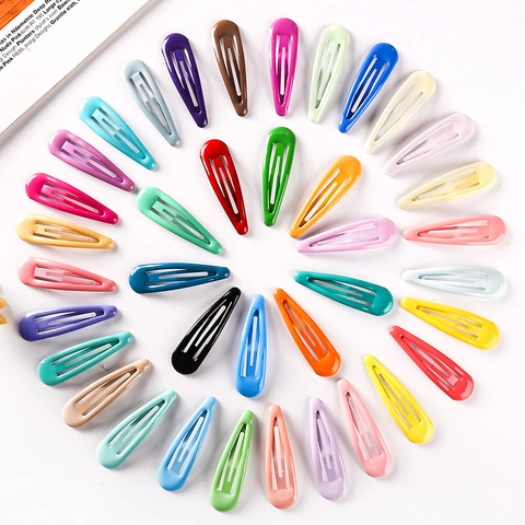Snap Hair Clips Colorful Painted Metal Water Drop Hairpins Glossy Candy Color Minimalist Hair Accessories For Girls Women