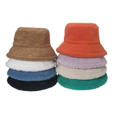 Sombrero De Pescador De Lana De Cordero Vellón Invierno Cálido Felpa Grueso Color Sólido Cortavientos Gorra Suave