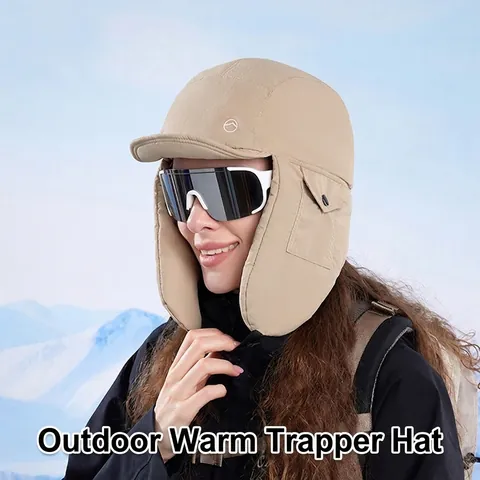 Gorro De Trampero De Invierno Acolchado Resistente Al Viento E Impermeable Gorro De Esquí Con Orejeras Y Bolsillo Lateral