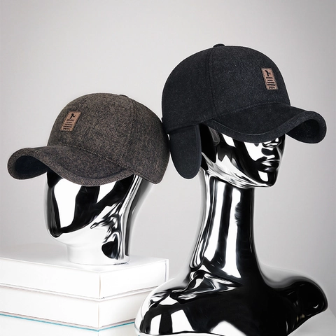 Herren Winter Baseballkappe Thermisch Ohrenschutz Vlies Gefüttert Wolltextur Winddicht Verstellbar Outdoor Hut