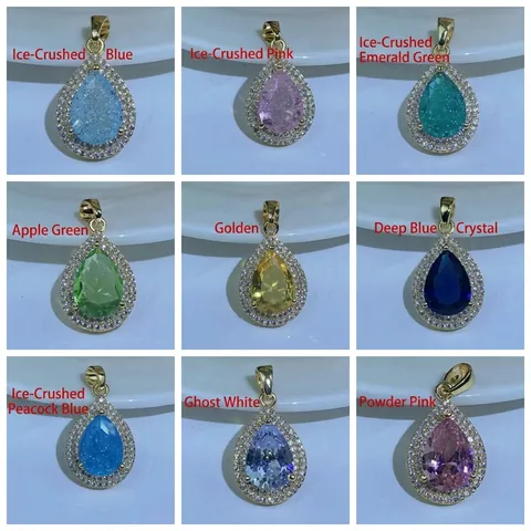 Collar Con Colgante De Circón Colorido En Forma De Pera Ovalado De Cobre Micro Incrustado Estilo Paraiba Halo Joyería Vintage Mujeres