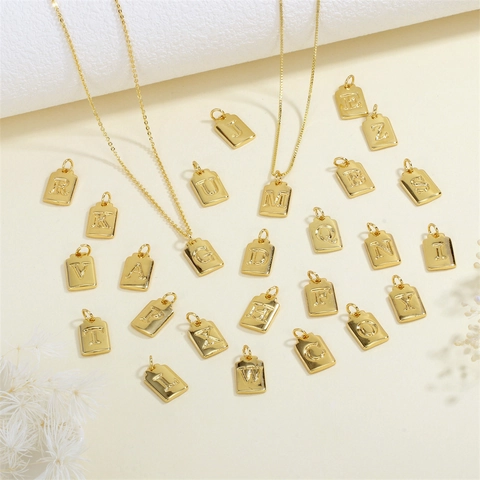 Colgantes Cuadrados Con Letras Iniciales Del Alfabeto Cobre Bañado En Oro Para Hacer Joyas DIY Collar Pulsera Accesorio Moda