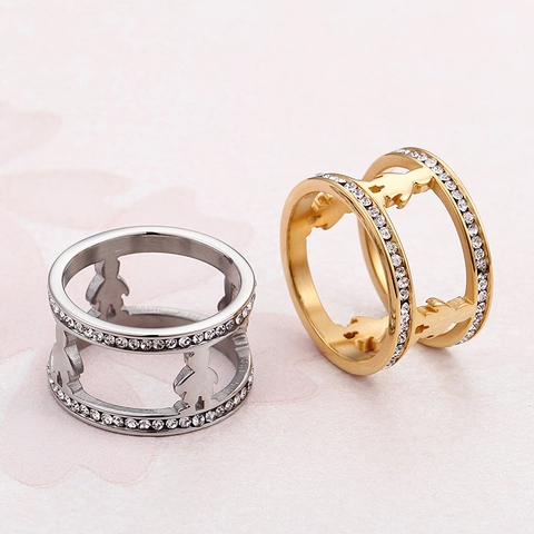 Hohlring Mit Jungen Mädchen Silhouette Edelstahl 18K Vergoldet Mehrlagig Zirkonia Breites Band Damen Herren
