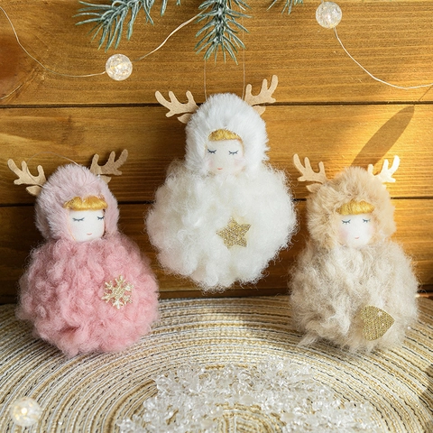 Decorazione Da Appendere Angelo Renna Di Natale Peluche Tessuto Morbido Ornamento Albero Regalo Festa Viso Dormiente