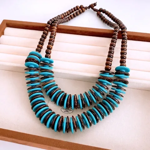 Collar De Cuentas Multicapa Bohemio Étnico Con Cuentas De Madera Y Cáscara De Coco Acrílico Joyería Vintage Mujer