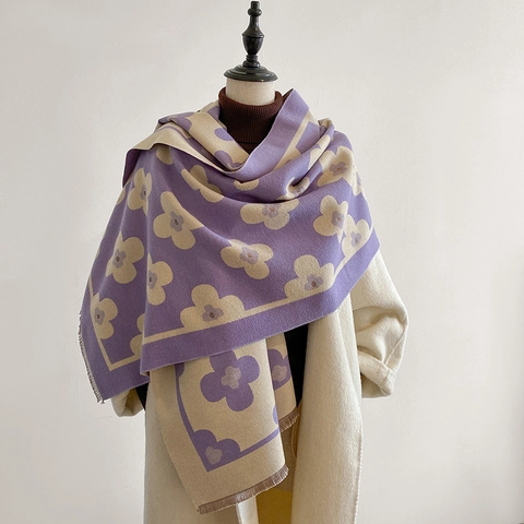 Floral Print Imitationskaschmir Schal Lang Dick Warm Winter Damen Schultertuch Mit Quasten Mode