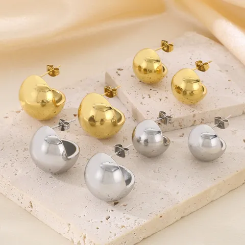 Pendientes De Botón Minimalistas De Media Esfera De Acero Inoxidable Pulido Espejo Forma C Joyería Para Mujer