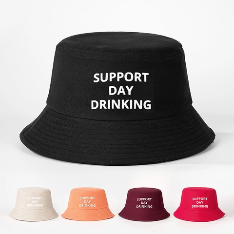 Bucket Hat Baumwolle Segeltuch Support Day Drinking Buchstabendruck Sonnenschutz Faltbar Lässig Streetwear Flacher Hut